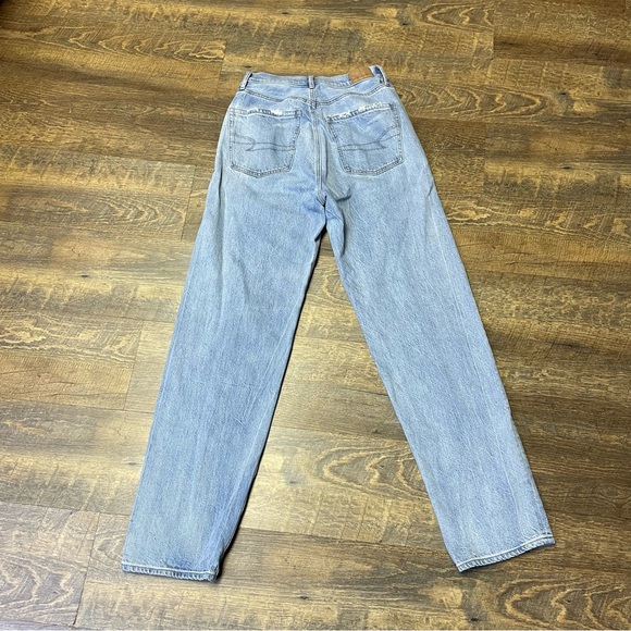 American Eagle Baggy Jeans Womens 2 High Rise Straight Leg Blue Denim Distressed - Picture 6 of 10